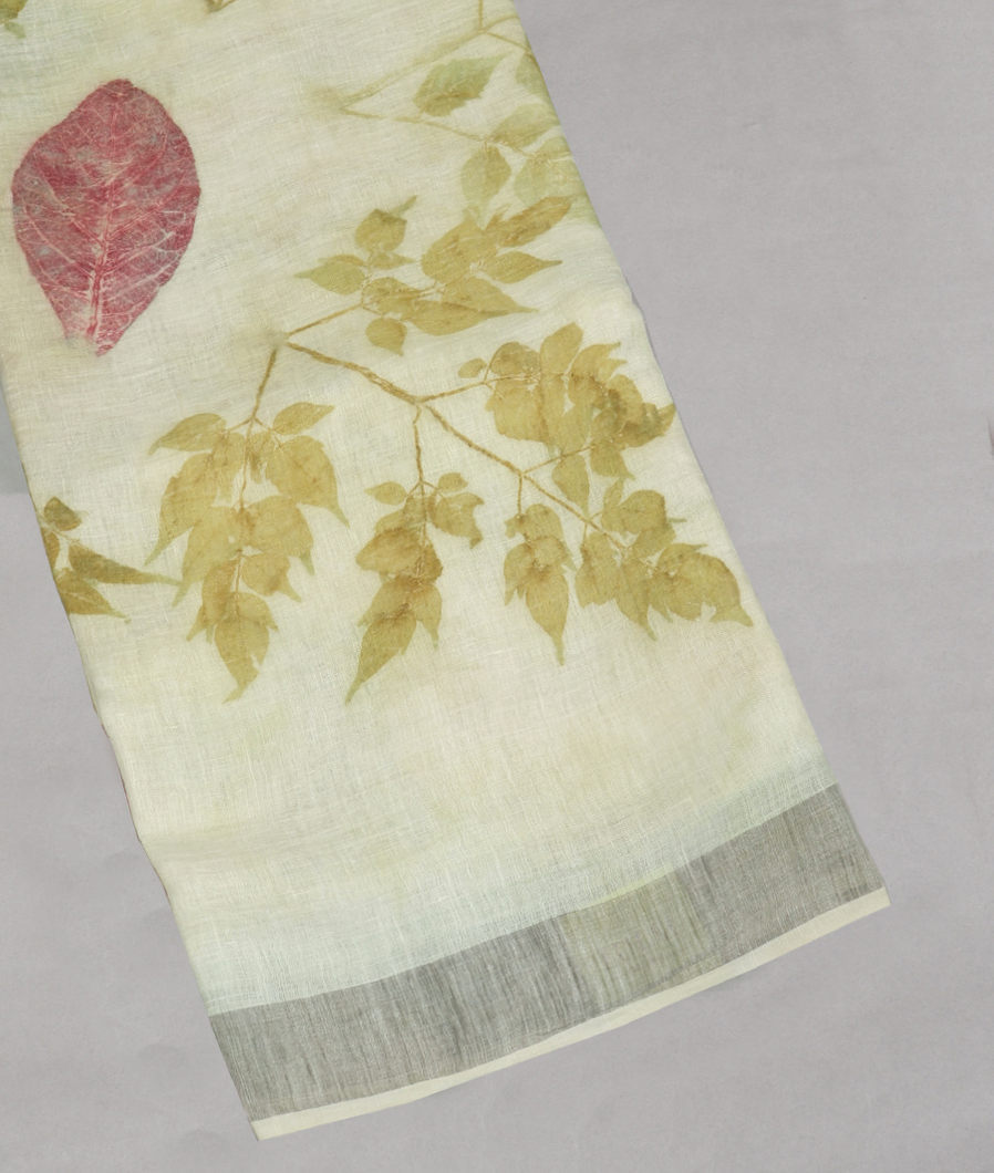Light Green Linen Printed Saree T347501-image