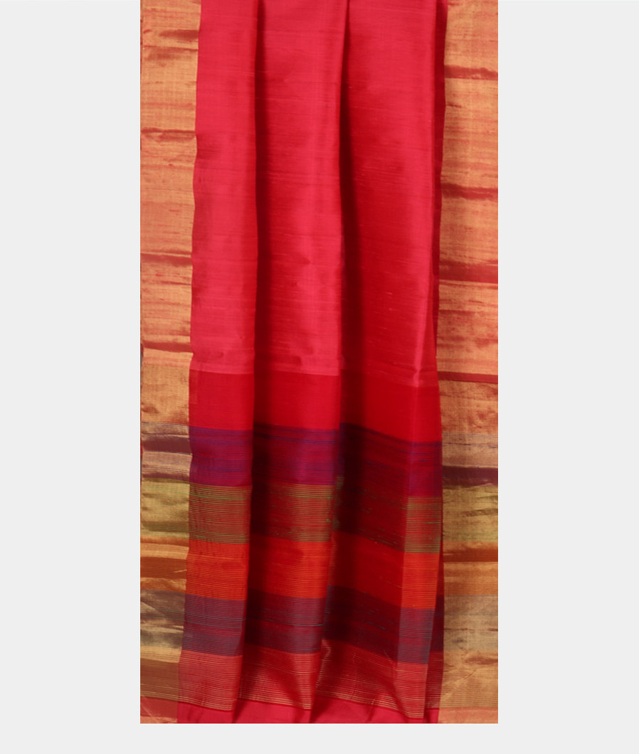 Buy Pinkish Red Woven Raw Silk Saree T314303