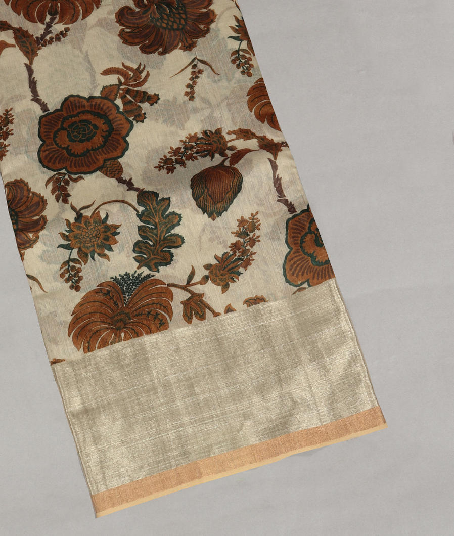 Cream Tussar Printed Saree T65012-image