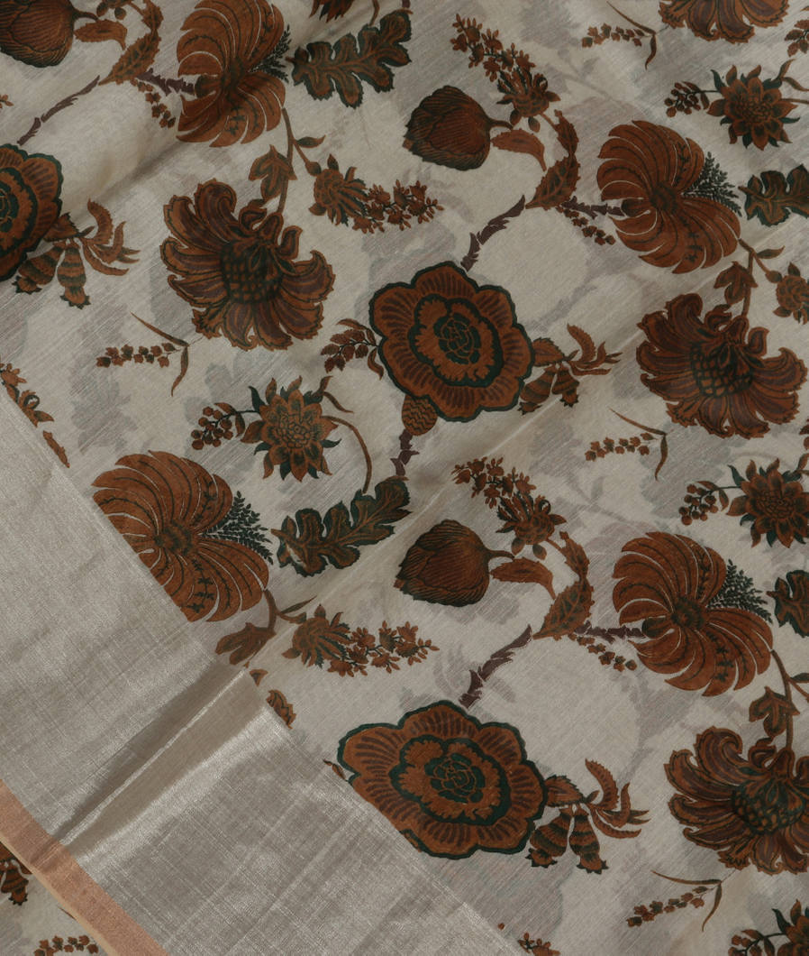 Cream Tussar Printed Saree T650124