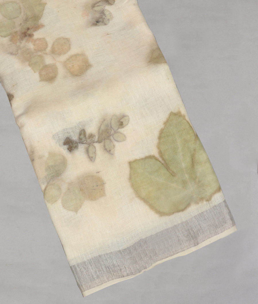 Off-White Linen Printed Saree T336750-image