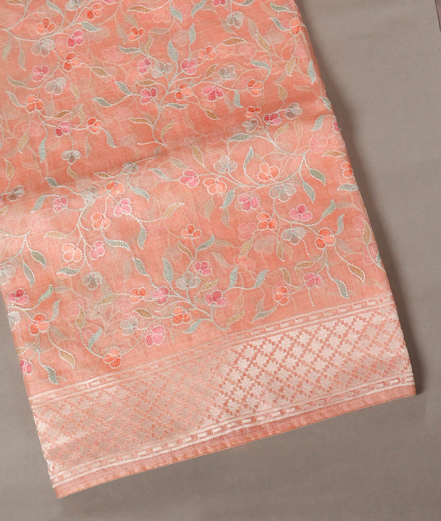 Peach Silk Kota Embroidery Saree T397315-image