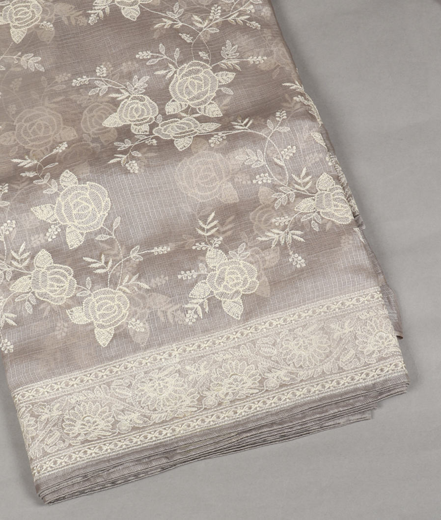 Grey Silk Kota Embroidery Saree T326134-image