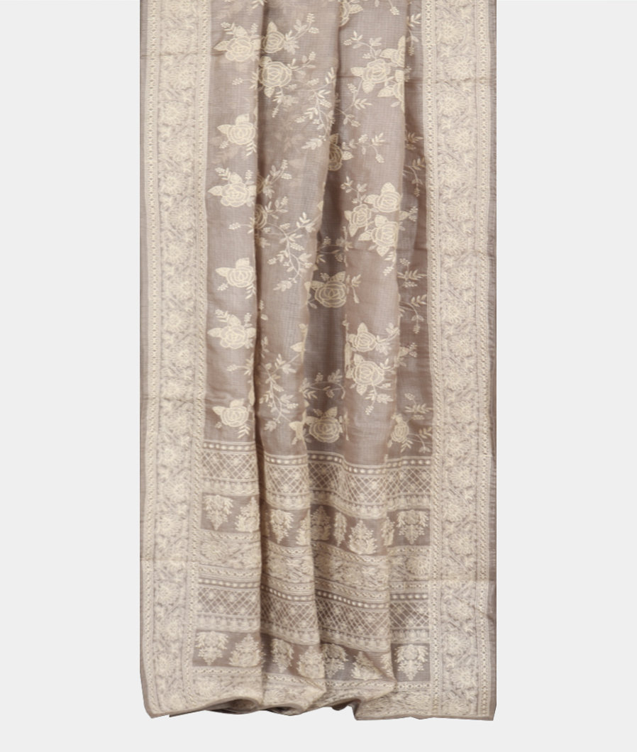 Grey Silk Kota Embroidery Saree T3261342