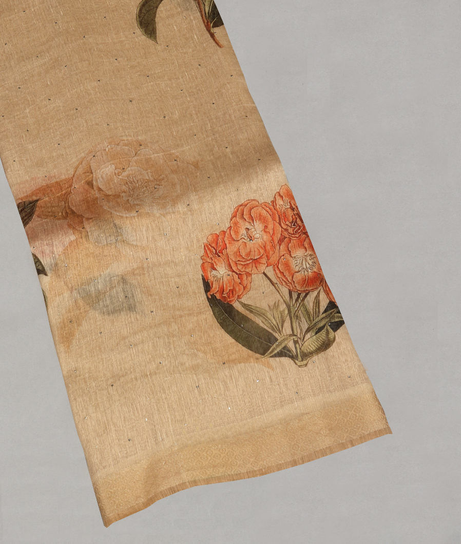 Beige Linen Printed Saree T352562-image