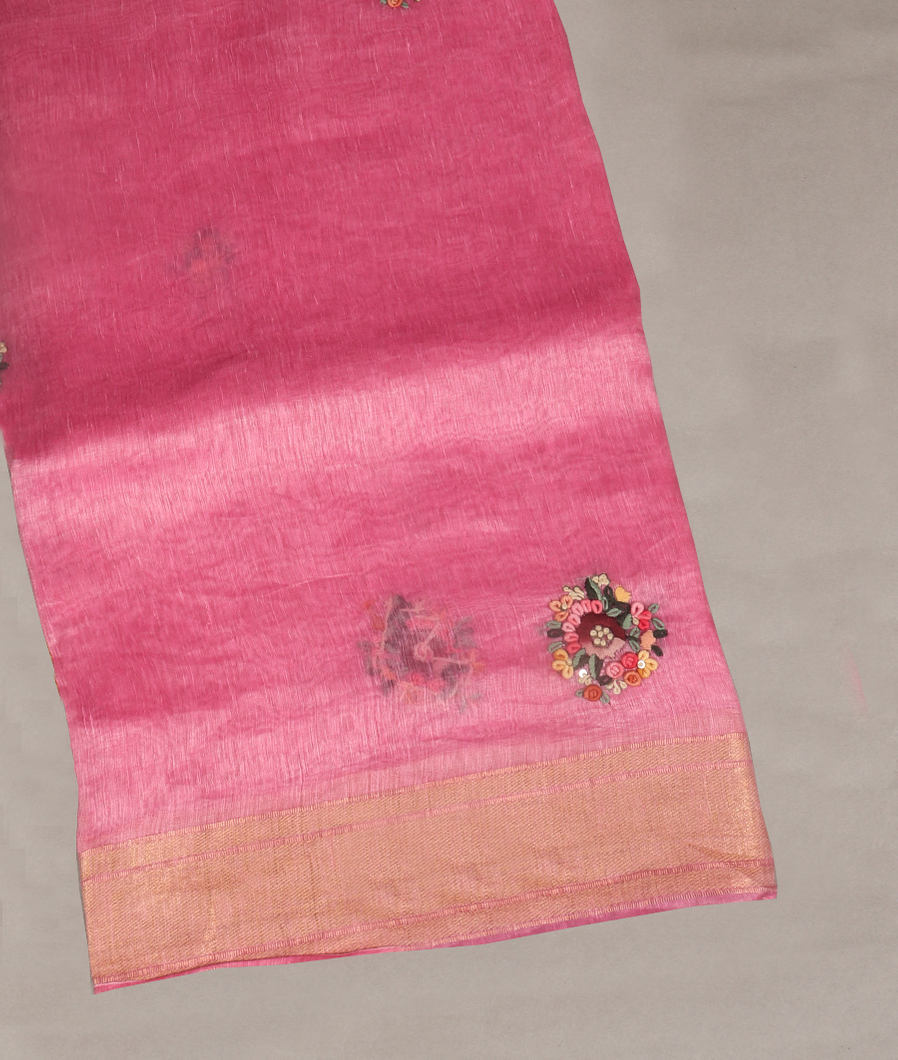 Pink Linen Embroidery Saree T289366-image