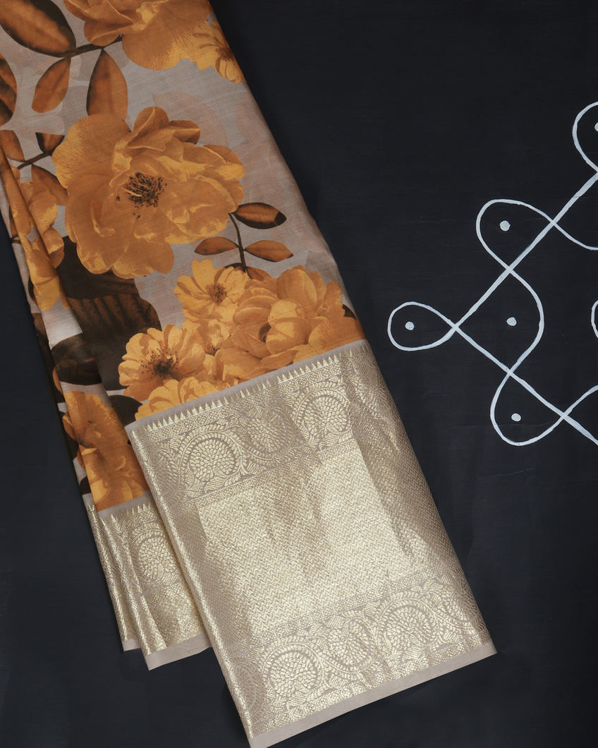 Grey Printed kanjivaram Silk Saree T397670-image