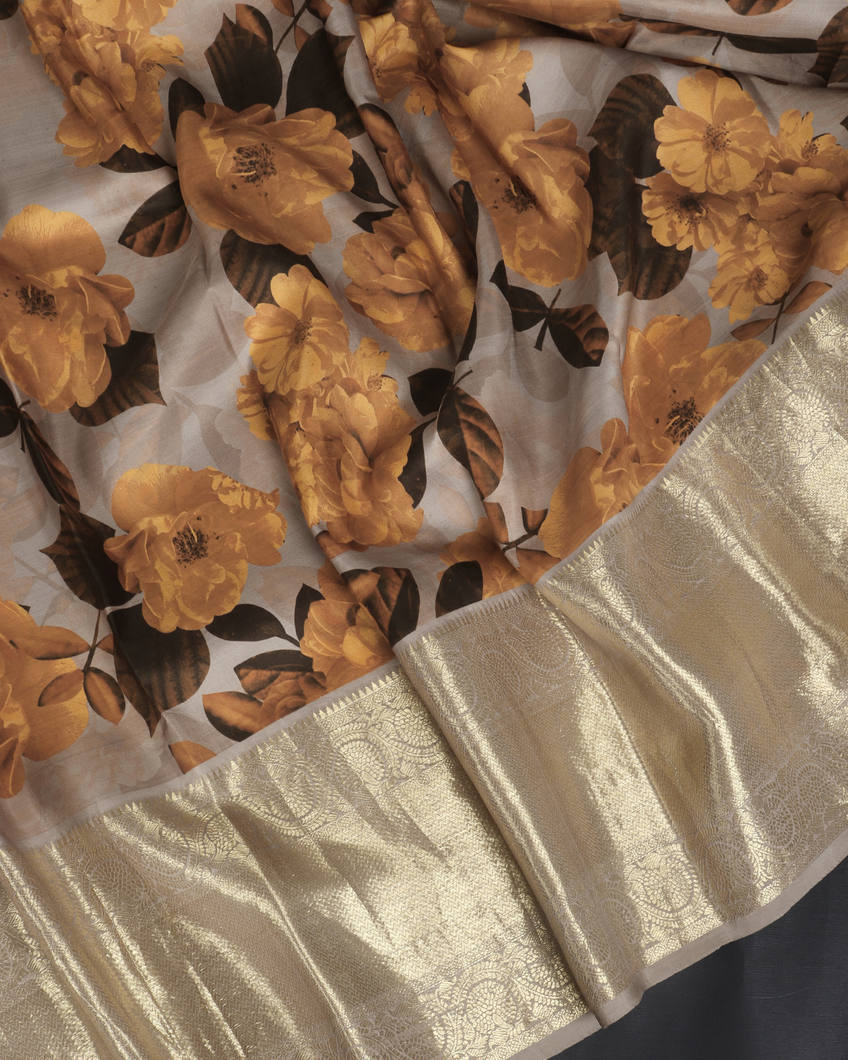 Grey Printed kanjivaram Silk Saree T3976704