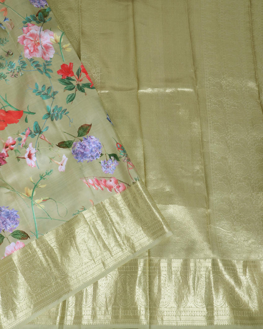 Green Printed kanjivaram Silk Saree T3976592