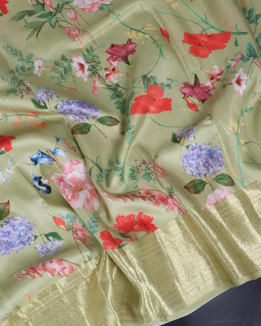 Green Printed kanjivaram Silk Saree T3976594