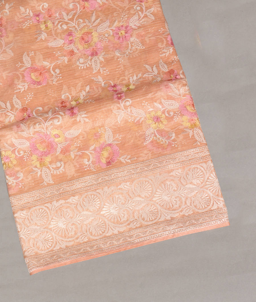 Peach Silk Kota Embroidery Saree T397295-image