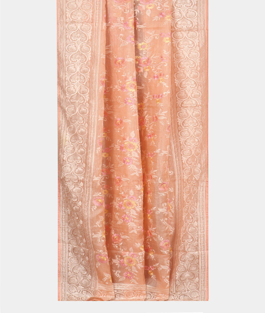 Peach Silk Kota Embroidery Saree T3972952