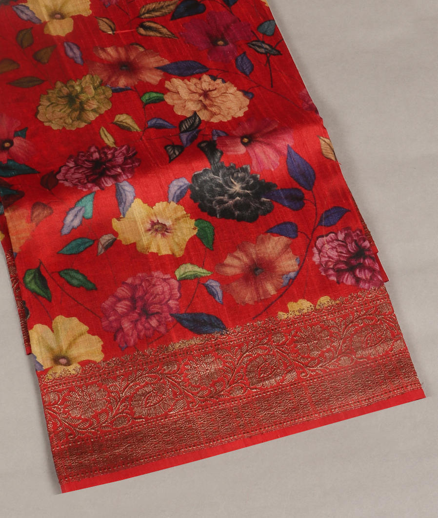 Red Printed Banaras Tussar Georgette Saree T410266-image