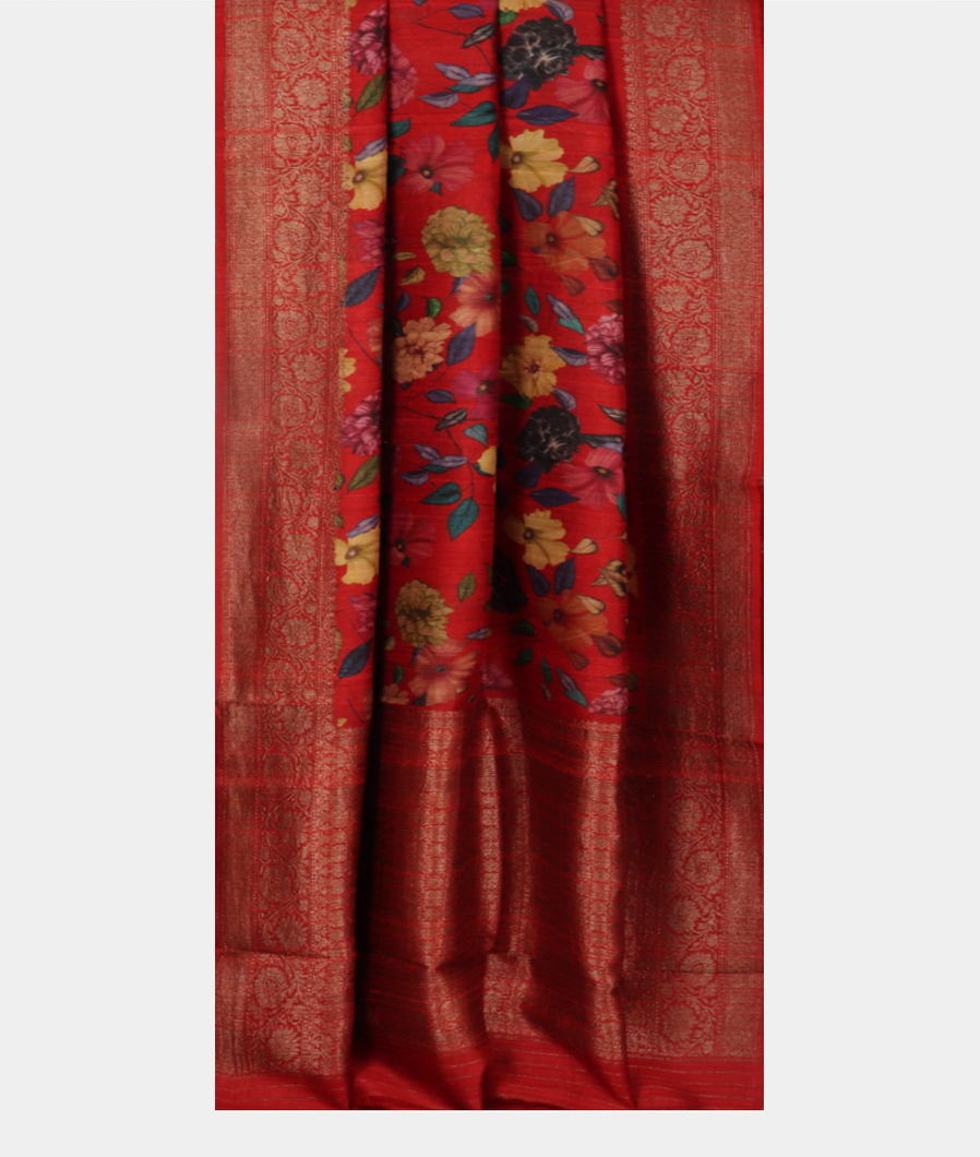 Red Printed Banaras Tussar Georgette Saree T4102662