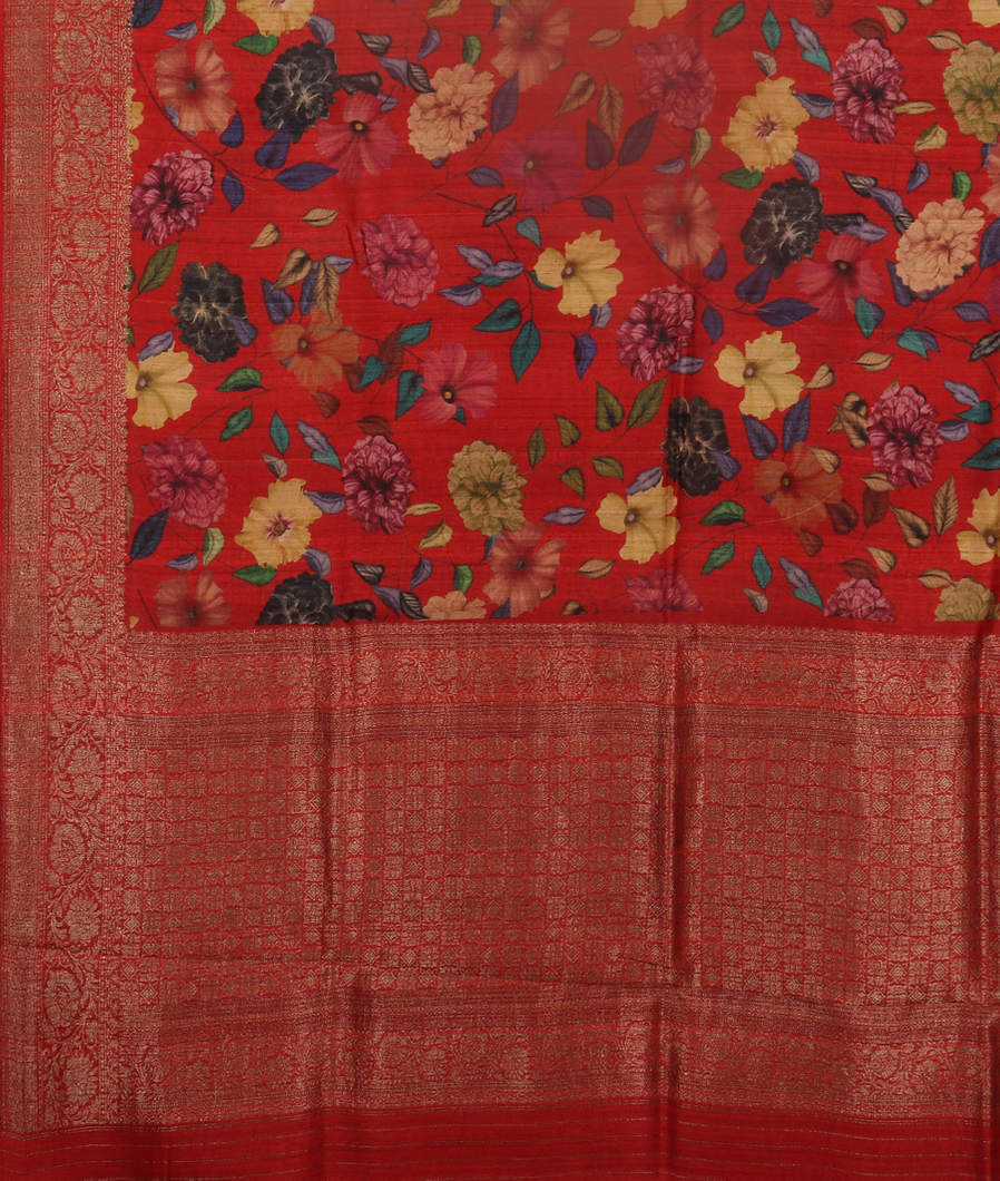 Red Printed Banaras Tussar Georgette Saree T4102664