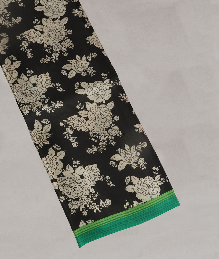Black Printed Silk Saree T378350-image