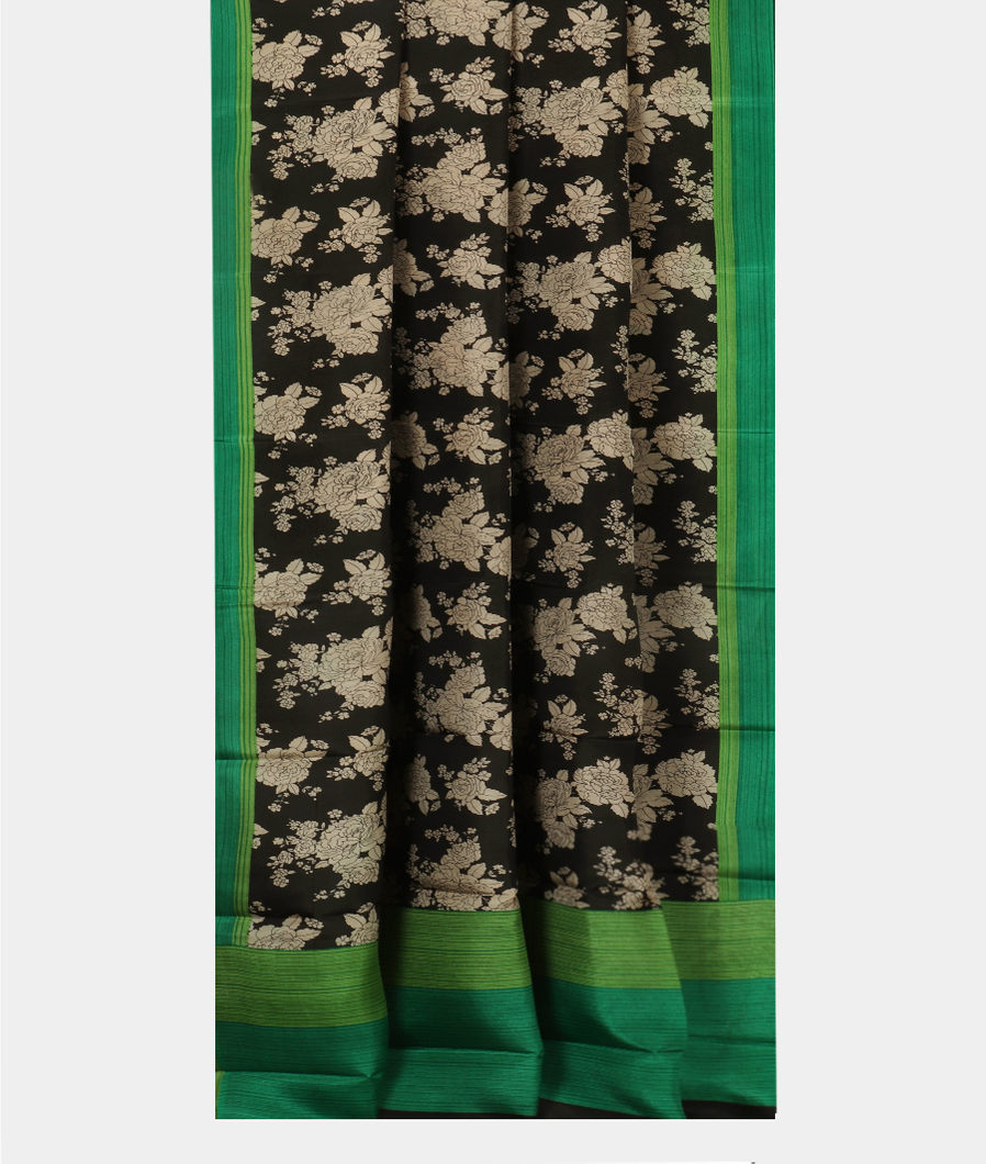 Black Printed Silk Saree T3783502