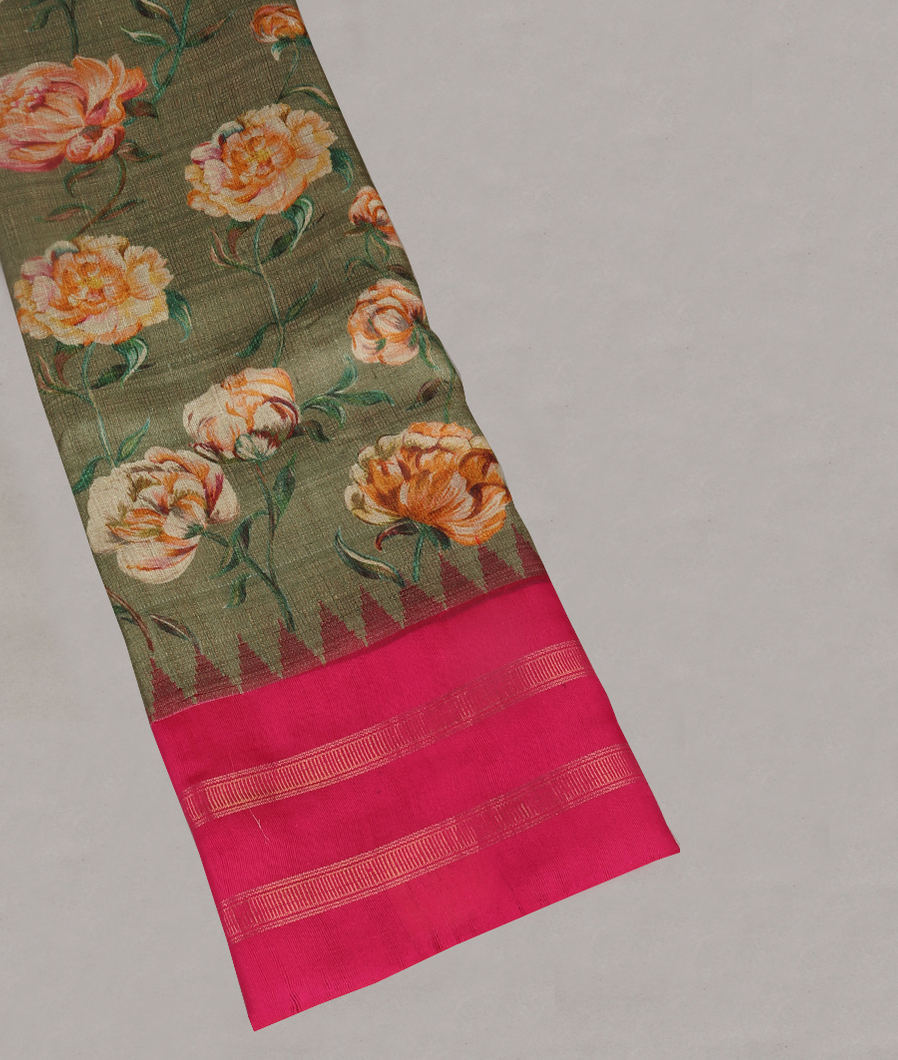 Green Tussar Printed Saree T410030-image