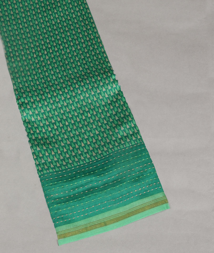 Green Soft Printed Cotton Saree T410157-image