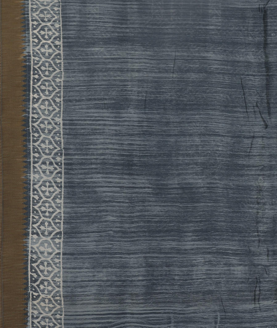 Bluish Grey Printed Cotton Saree T4111423