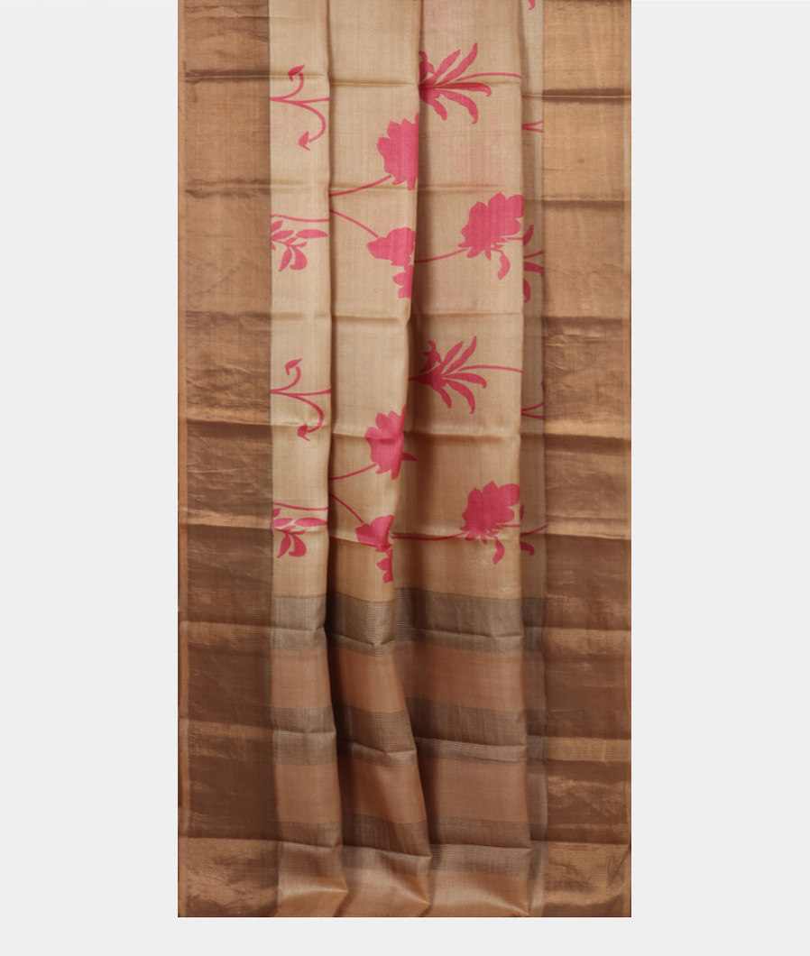 Beige Tussar Printed Saree T4062842