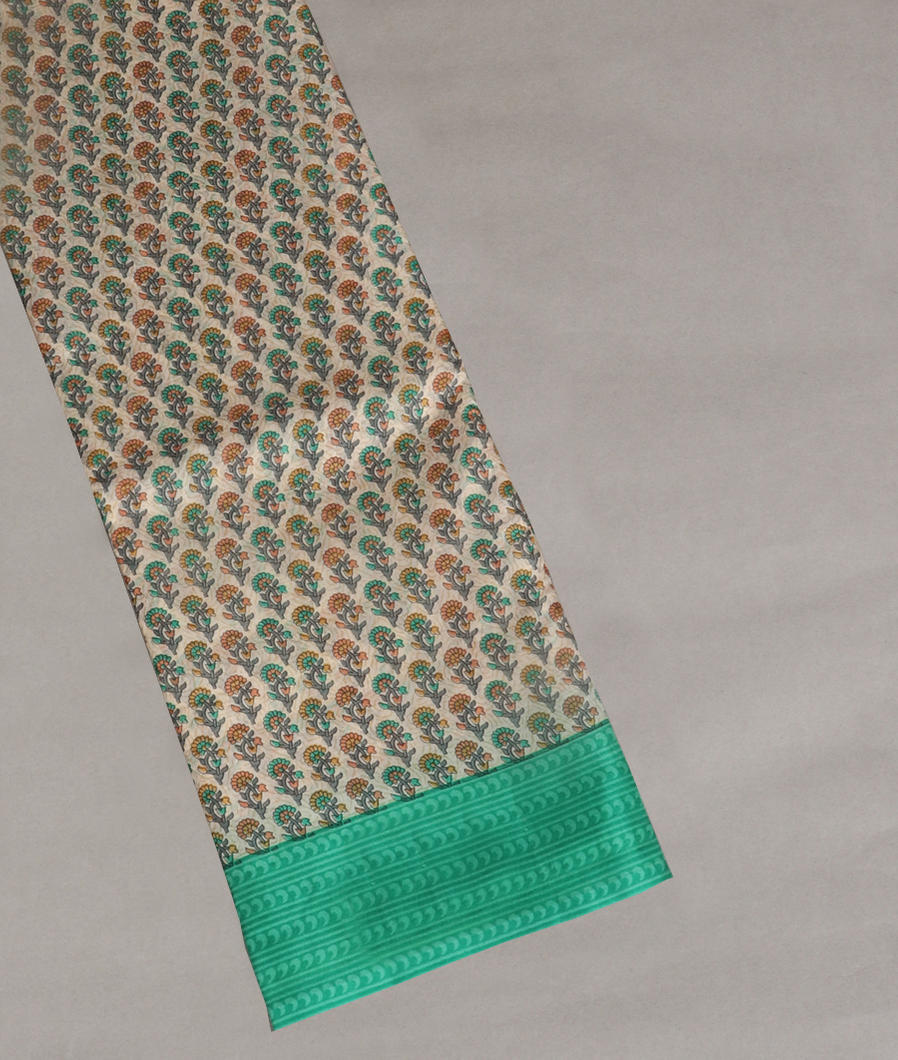 Off-White Printed Silk Saree T401758-image