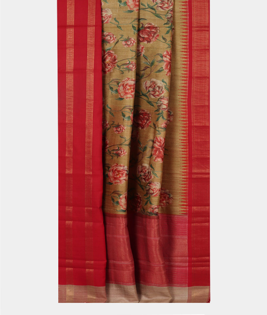 Green Tussar Printed Saree T4100322