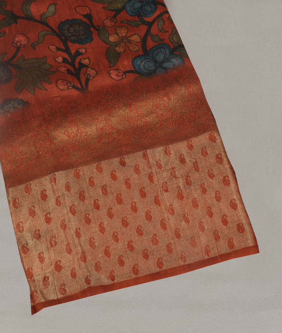 Rust Tussar Printed Saree T387302-image