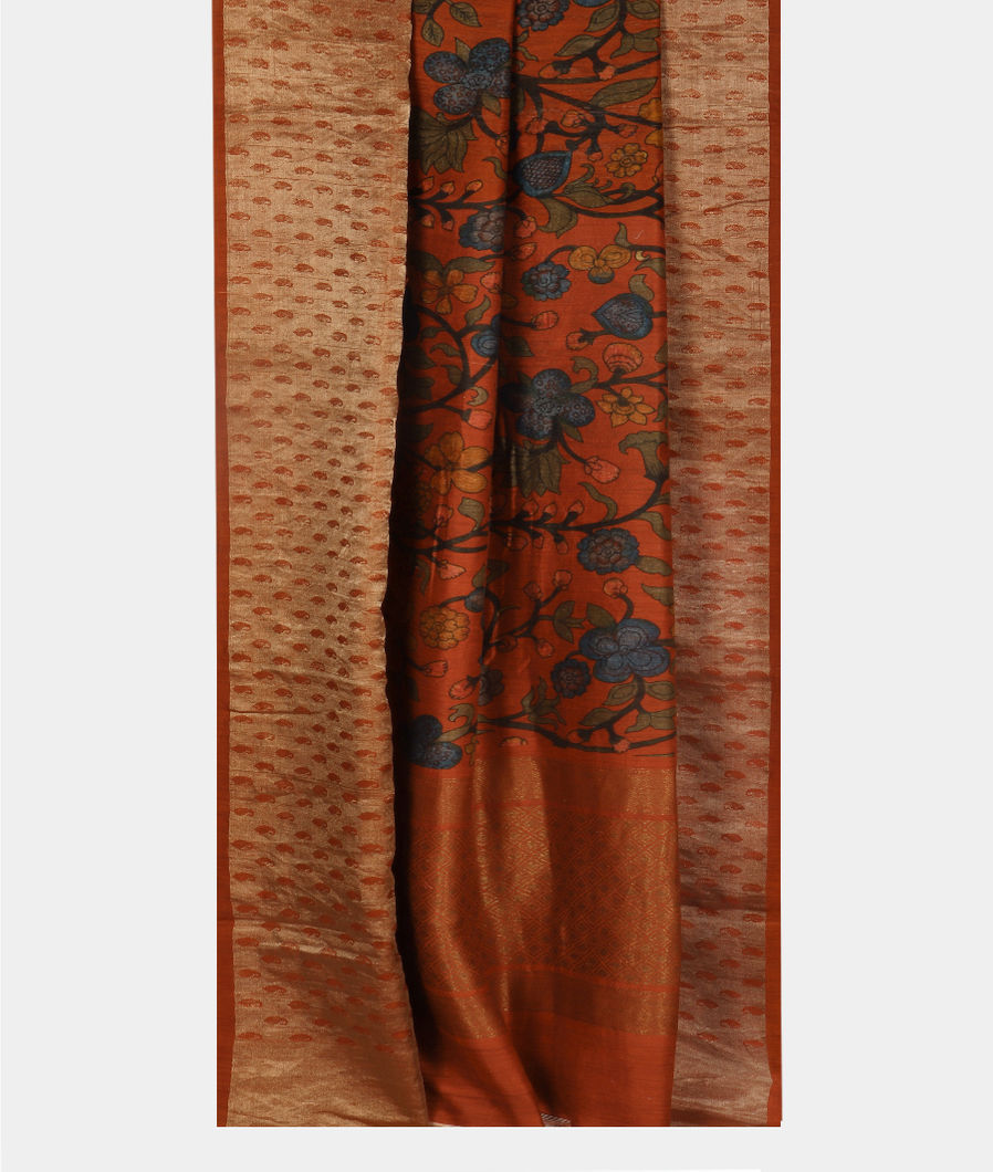 Rust Tussar Printed Saree T3873022