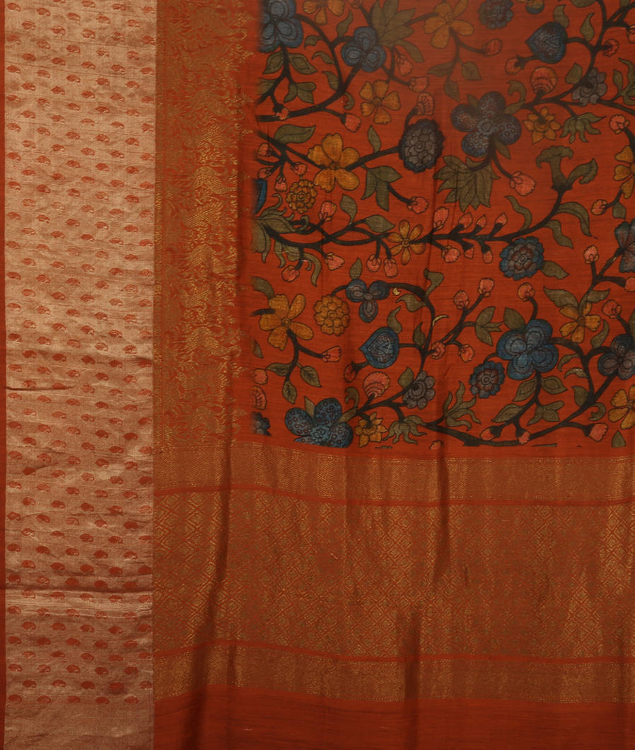 Rust Tussar Printed Saree T3873024