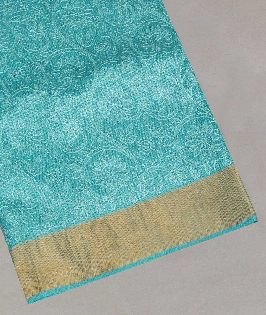 Blue Silk Kota Embroidery Saree T351573-image