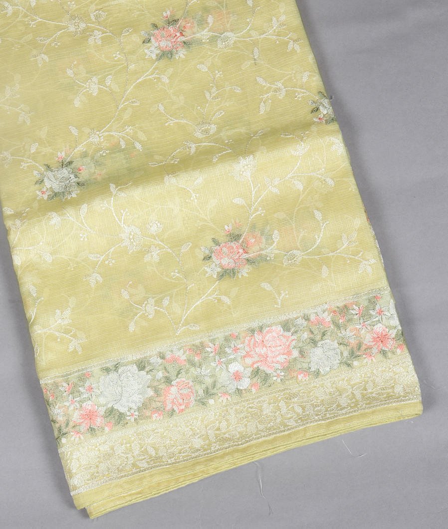 Yellow Silk Kota Embroidery Saree T397255-image