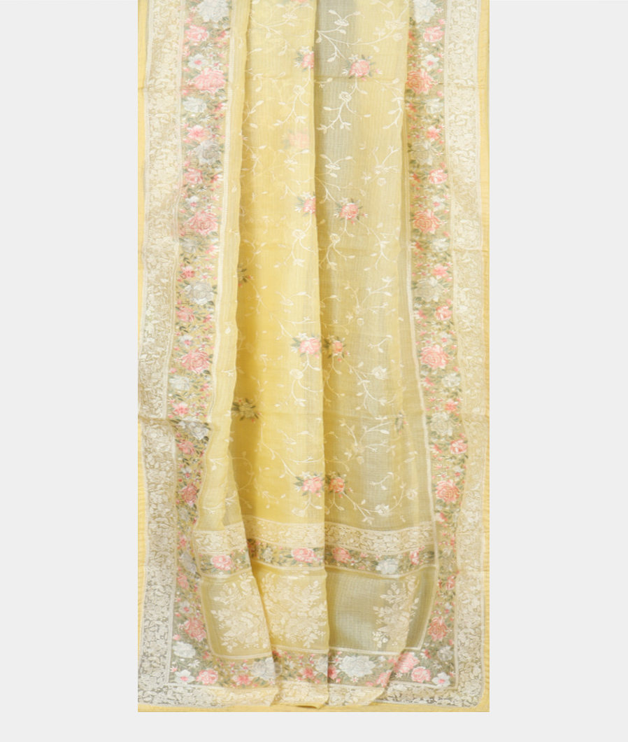 Yellow Silk Kota Embroidery Saree T3972552