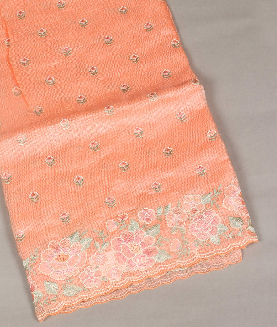 Peach Silk Kota Embroidery Saree T397262-image