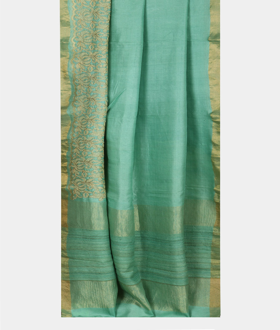 Green Tussar Printed Saree T3953022