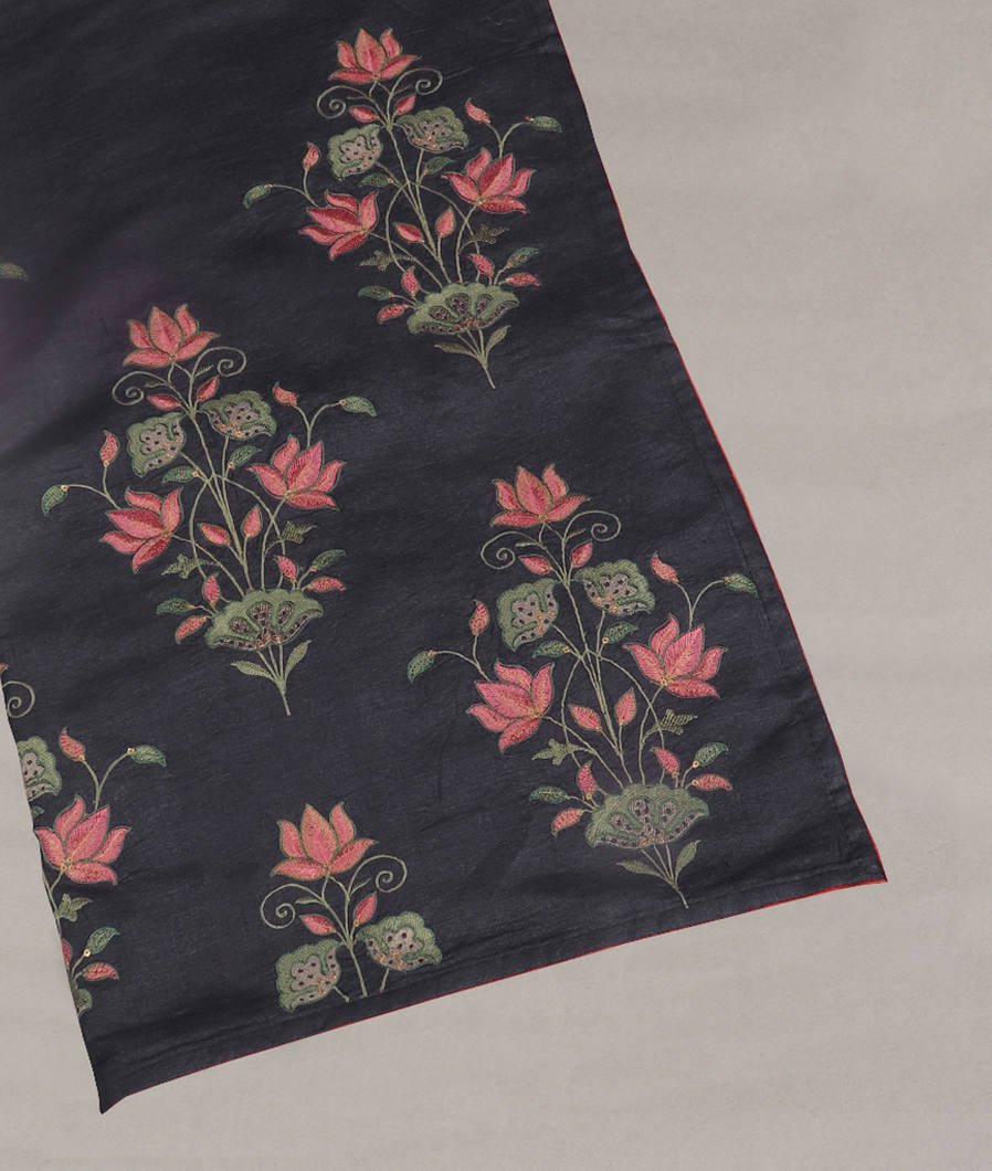Midnight Blue Tussar Embroidery Saree T382413-image