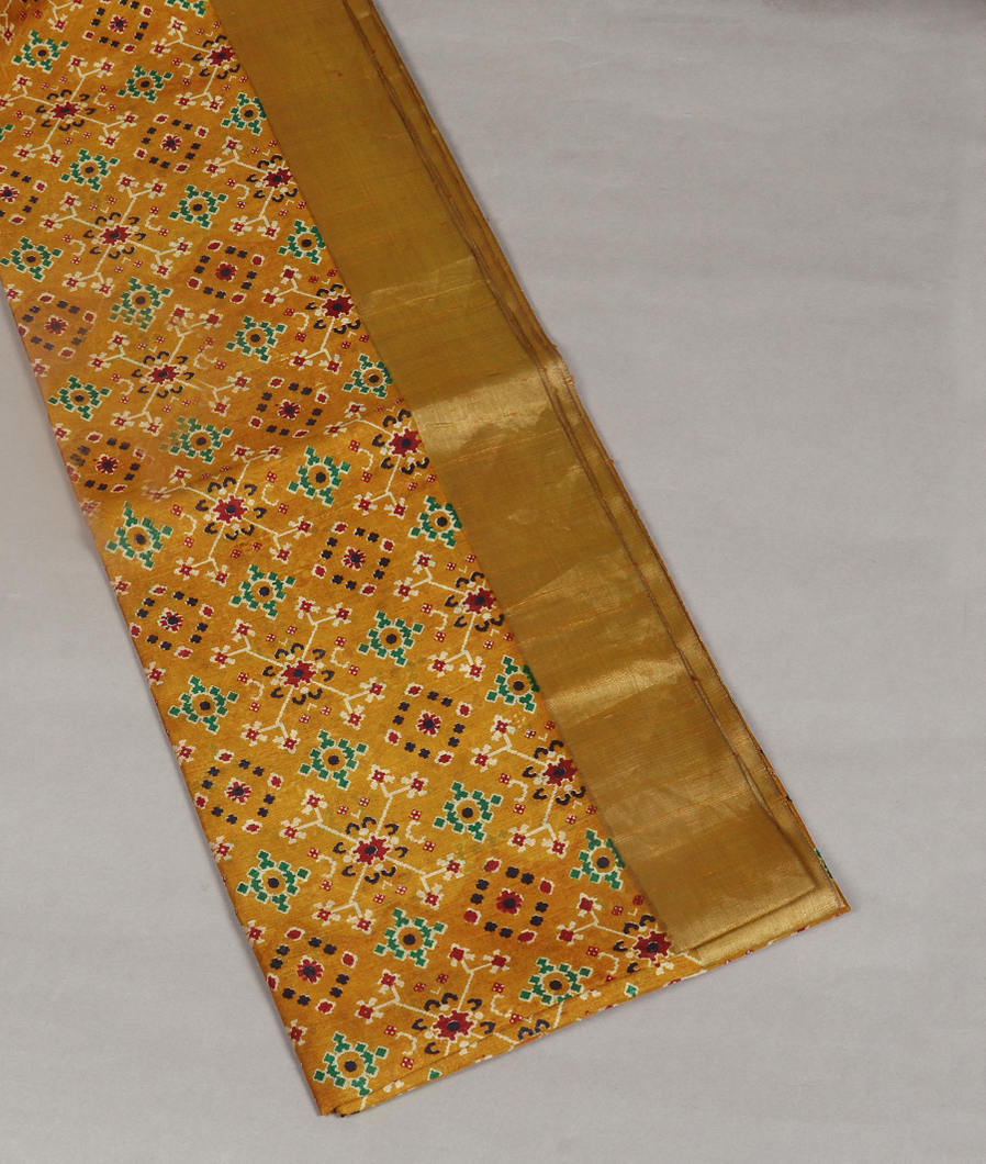 Yellow Printed Raw Silk Saree T402825-image