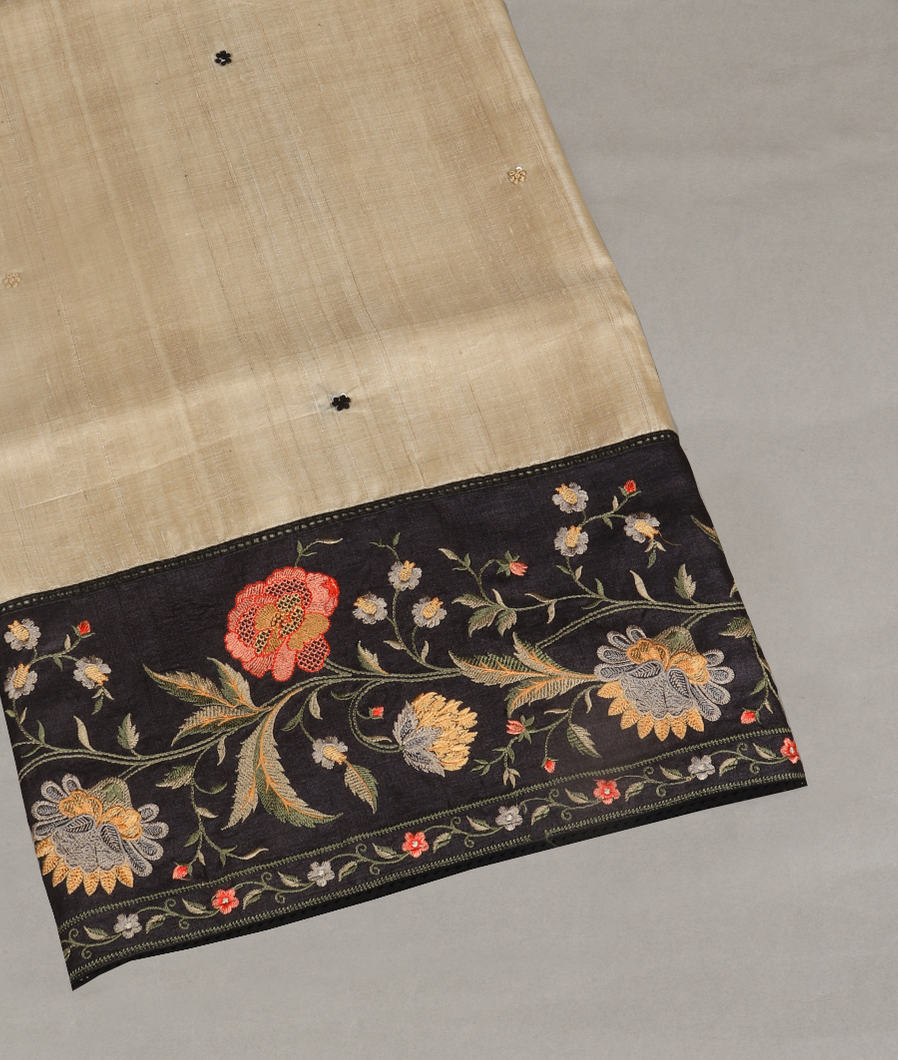 Beige Tussar Embroidery Saree T397325-image