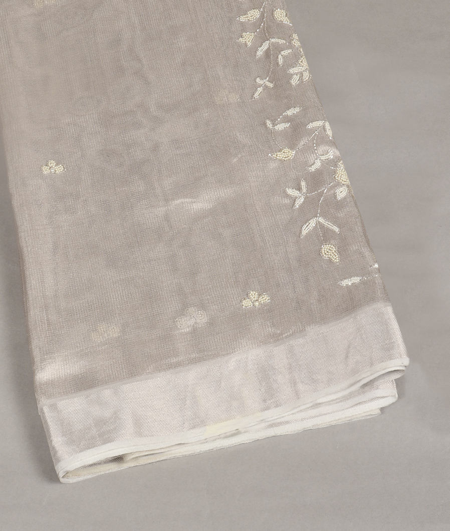 Silver Tissue Kota Embroidery Saree T411047-image