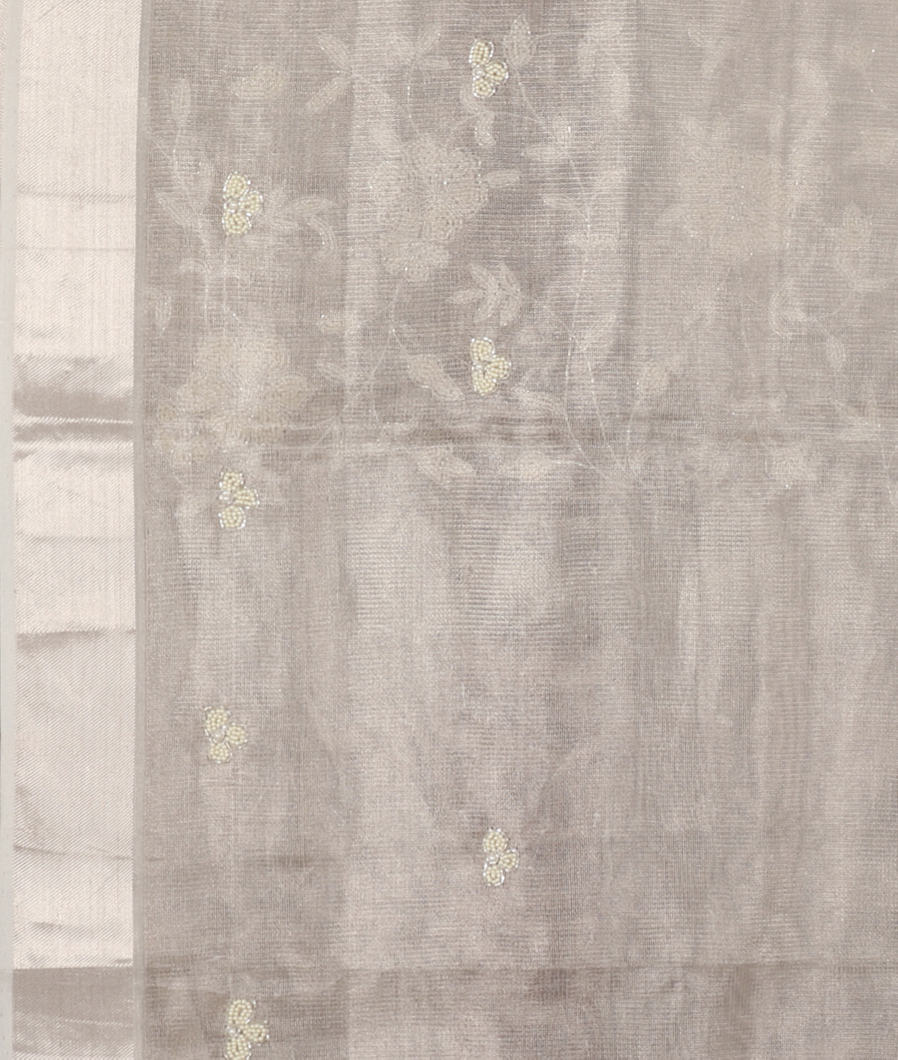 Silver Tissue Kota Embroidery Saree T4110473