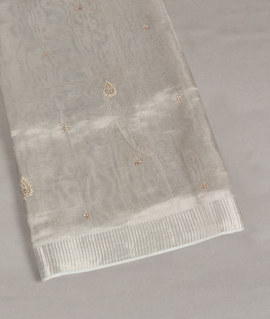 Silver Tissue Kota Embroidery Saree T390776-image