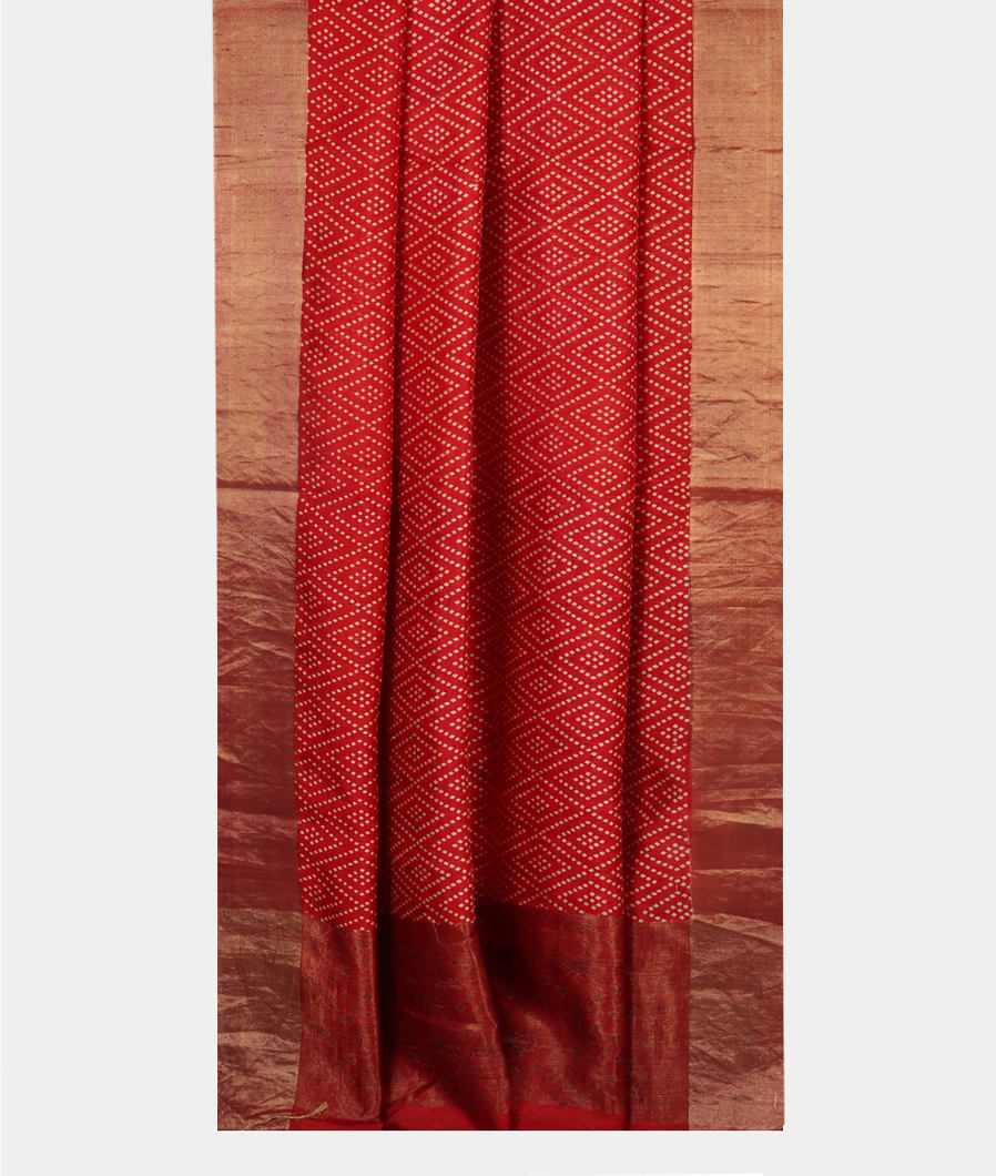 Red Printed Raw Silk Saree T3873762