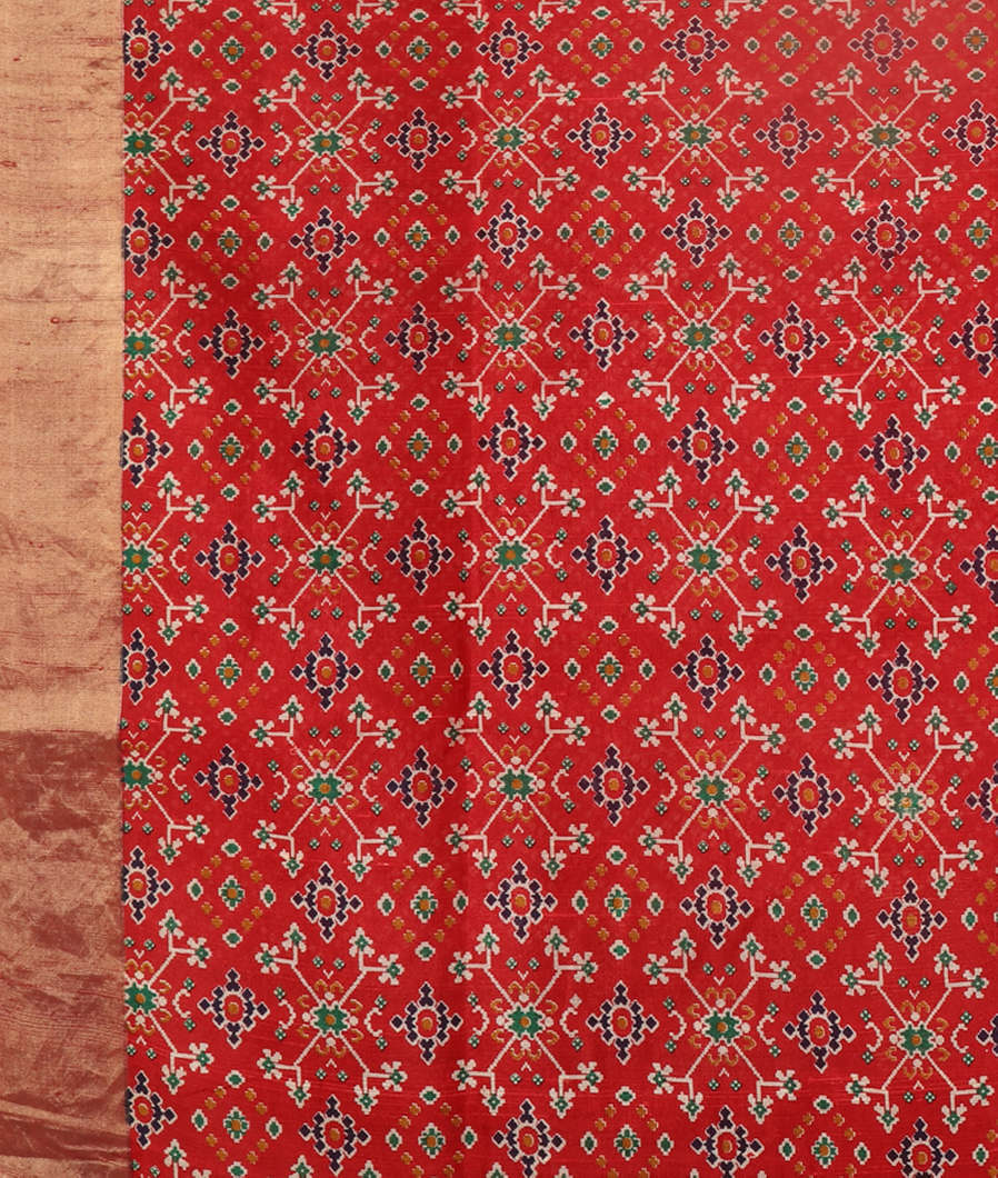 Red Printed Raw Silk Saree T3873763