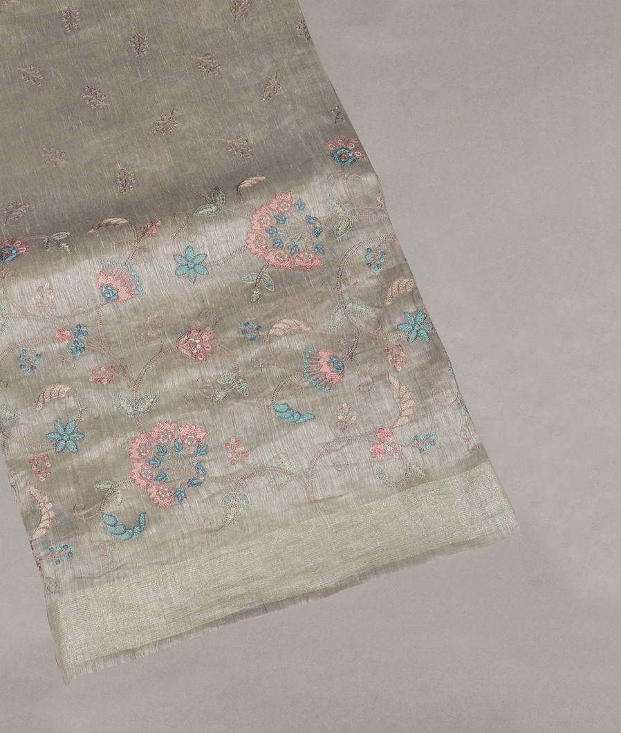Grey Linen Embroidery Saree T344315-image