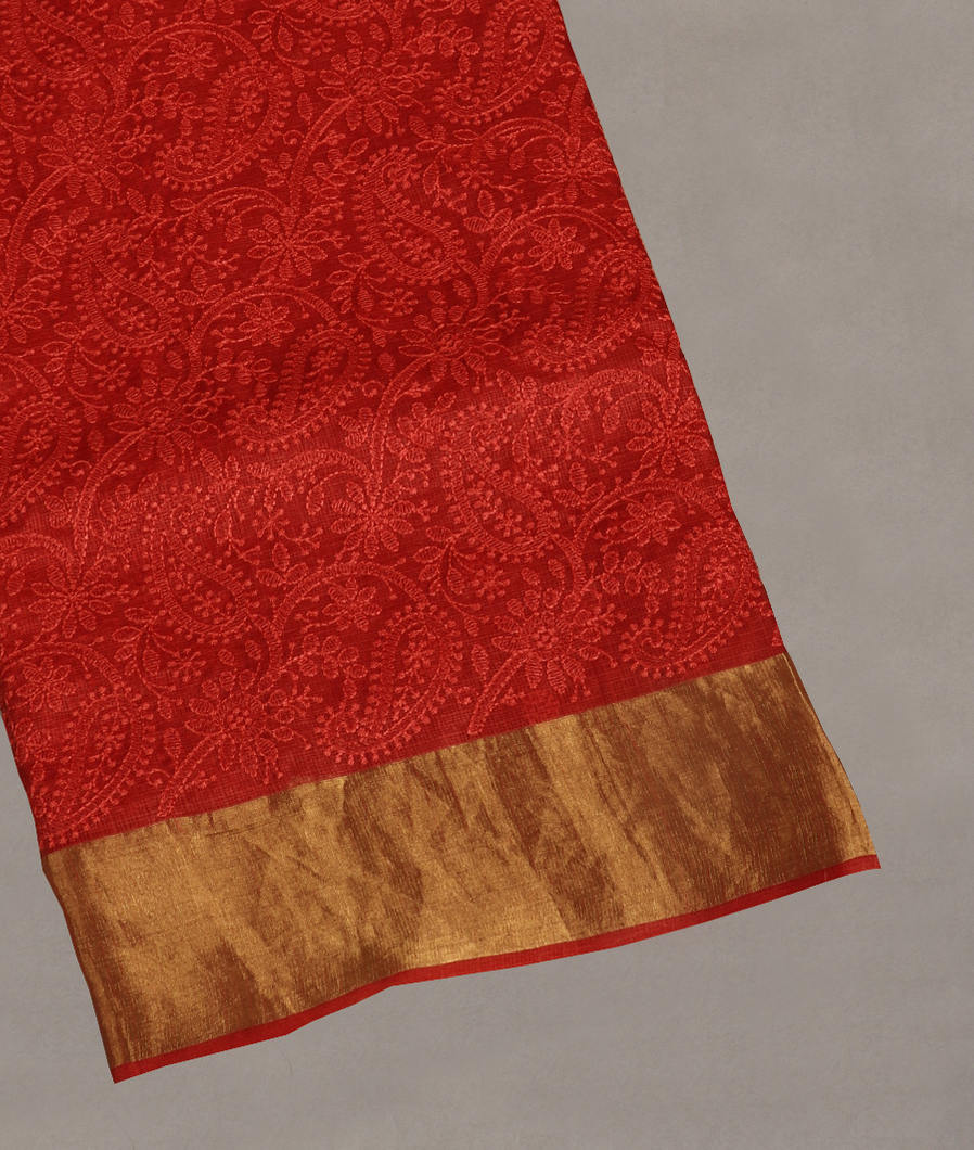 Red Silk Kota Embroidery Saree T411541-image