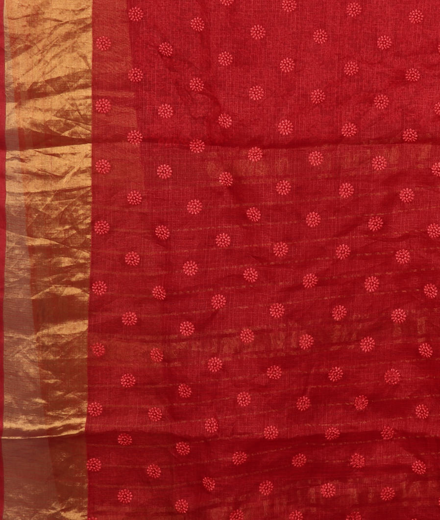 Red Silk Kota Embroidery Saree T4115413