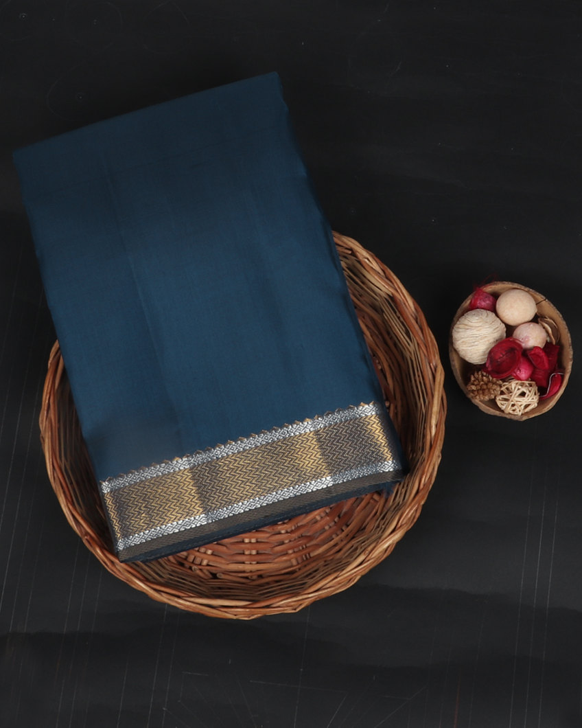 Peacock Blue Handwoven Kanjivaram Silk Saree T408342-image
