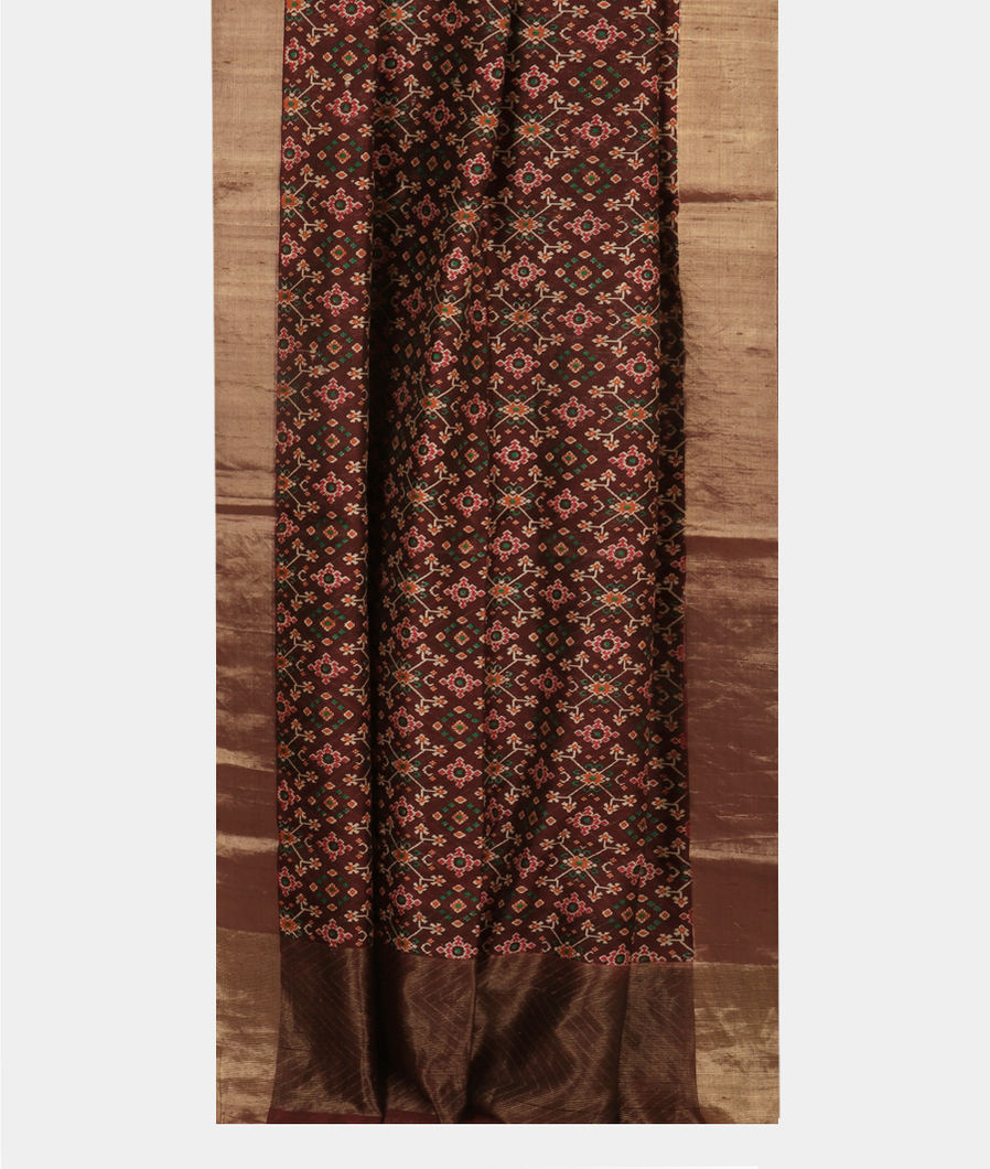 Brown Printed Raw Silk Saree T4028352
