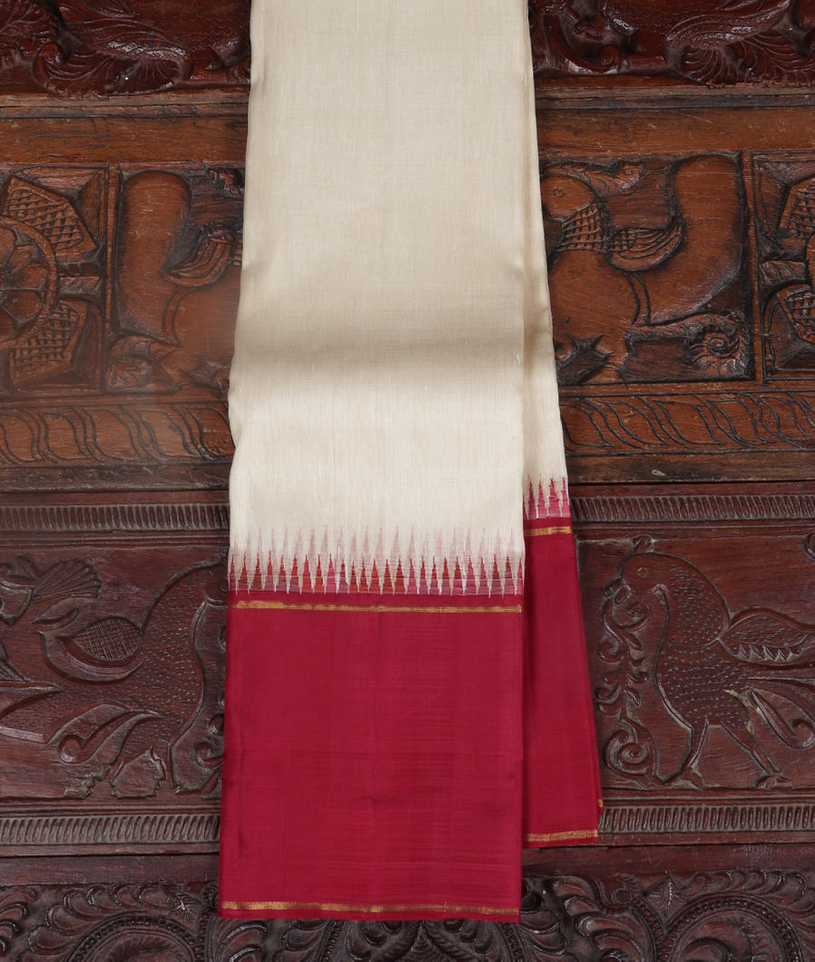Off-White Handwoven Linen Kanjivaram Silk Saree T392157-image