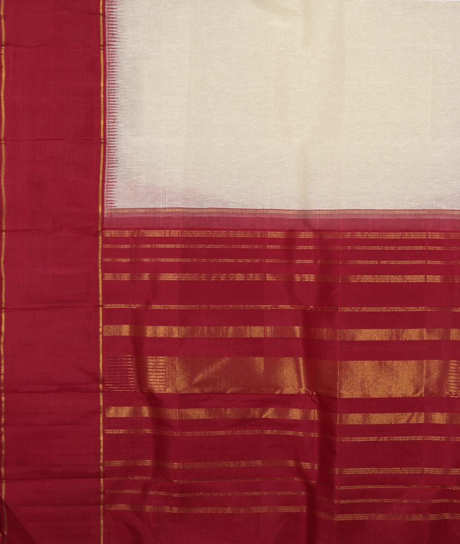 Off-White Handwoven Linen Kanjivaram Silk Saree T3921574